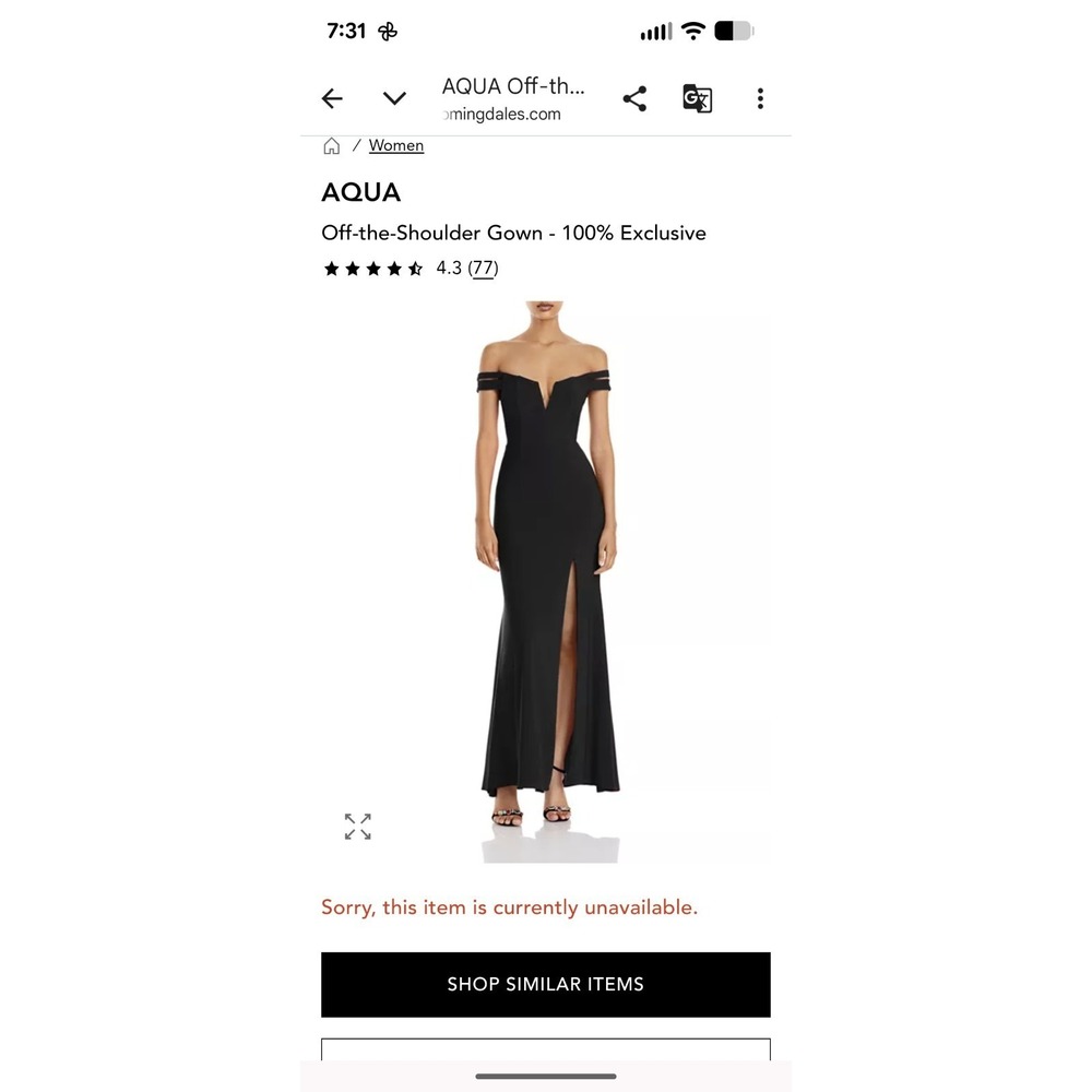 Designer Black Formal Dress NWT Off the Shoulder Side Slit Bloomingdale's